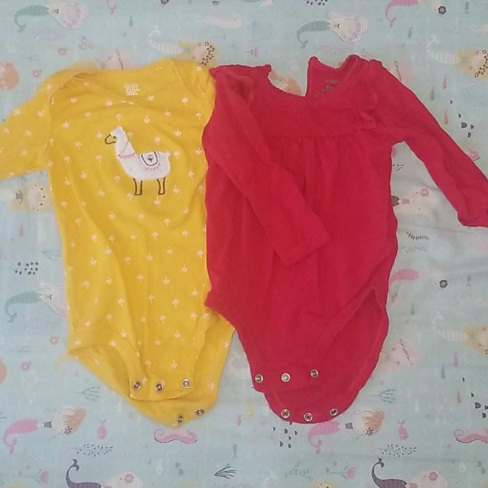 Carter's long sleeved llama and red ruffle onesies